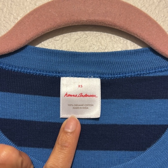 Hanna Andersson Womens Shirt Blue Stripe Short Sleeve Organic Cotton Top - Picture 3 of 4